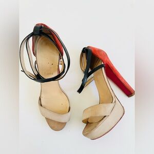 Christian Louboutin Beige red suede leather Summersima high heel sandals EU 37.5